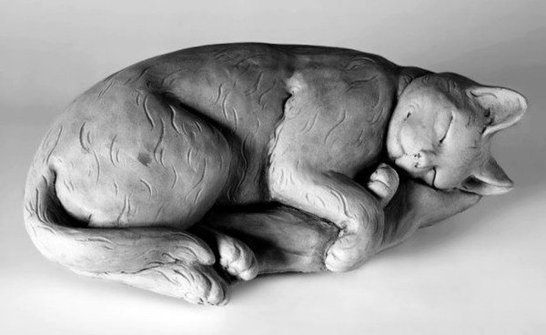 Resting Cat Statue Cement Decor Sleeping Kitten Garden Sculptures